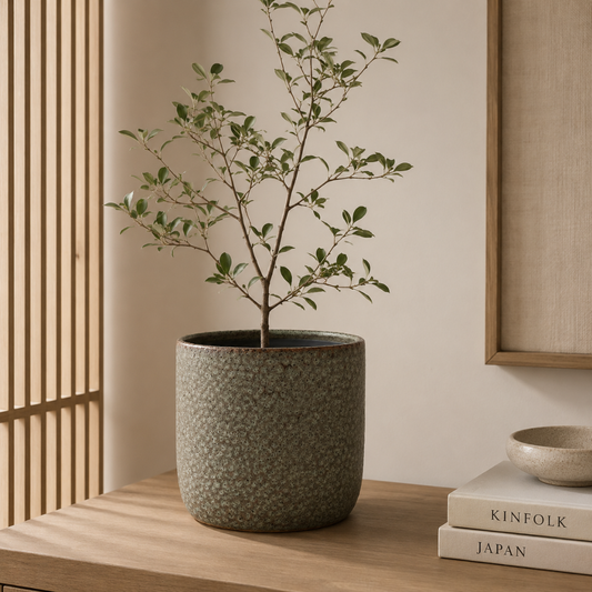 Planter Rustic in Ceramic Moss green 22cm