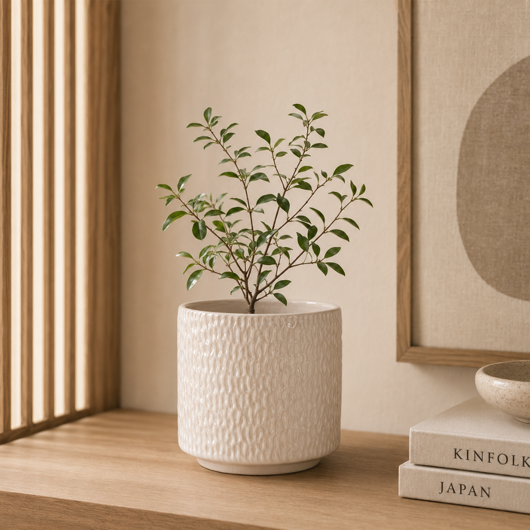 Planter with base Ceramic Beige 23cm