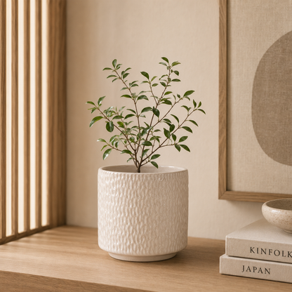 Planter with base Ceramic Beige 23cm