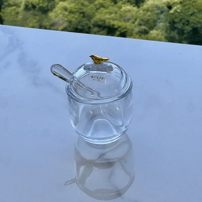 Sugar bowl set + Honey pot Golden Bird 2 Pieces