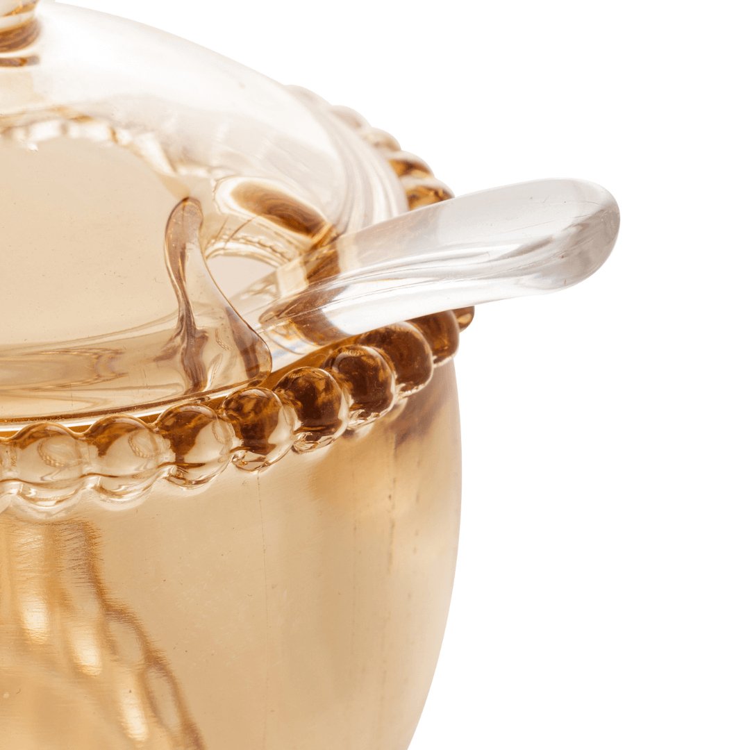 Sugar bowl Crystal Bolinha Pearl Amber with spoon - 10 cm