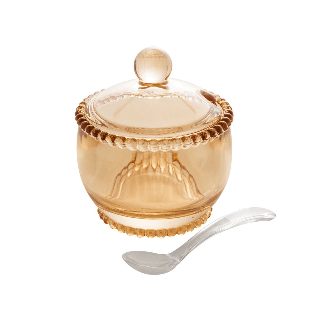 Sugar bowl Crystal Bolinha Pearl Amber with spoon - 10 cm