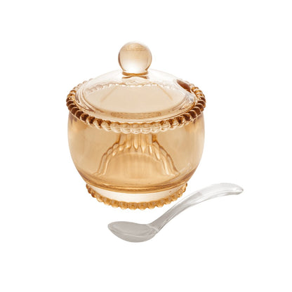 Sugar bowl Crystal Bolinha Pearl Amber with spoon - 10 cm