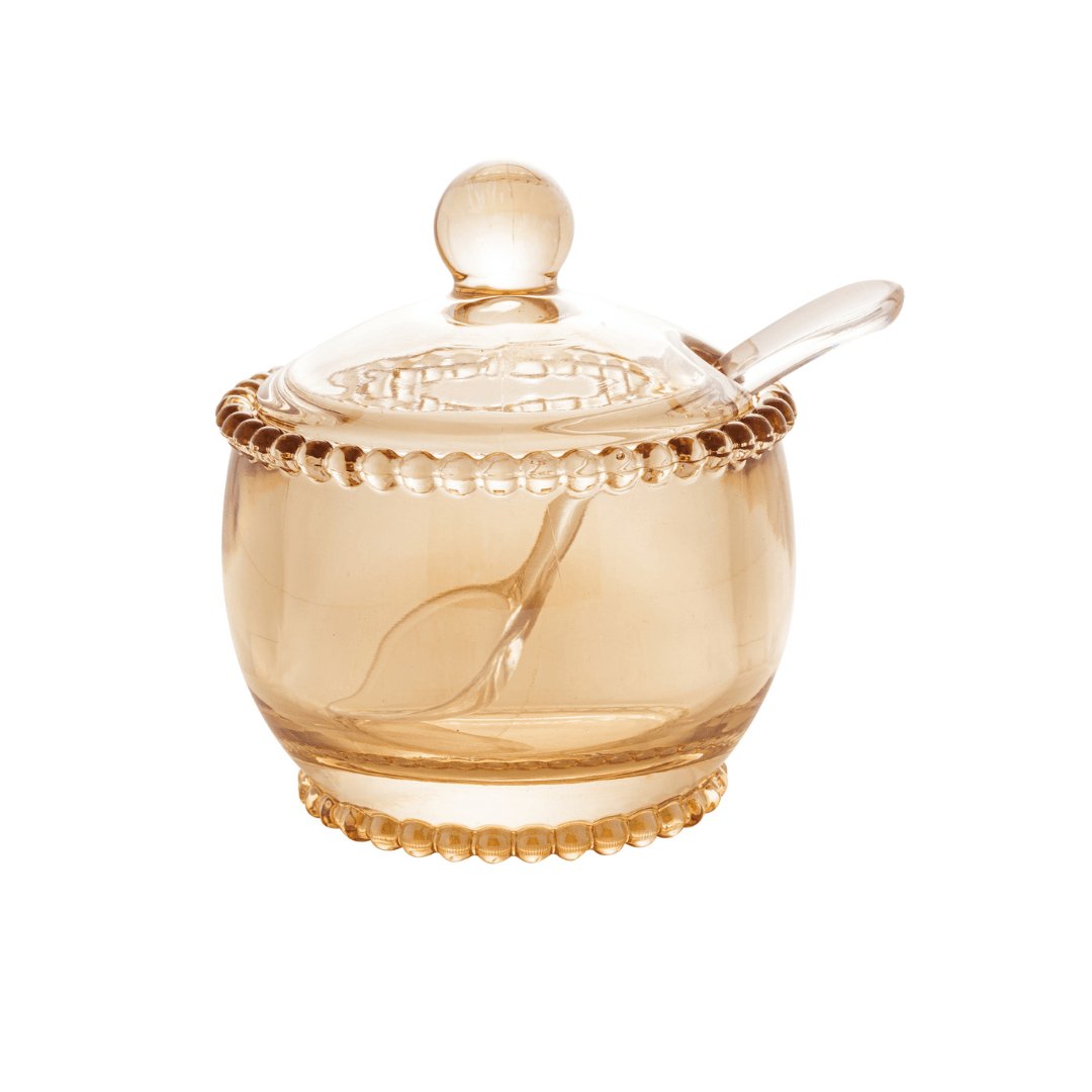 Sugar bowl Crystal Bolinha Pearl Amber with spoon - 10 cm