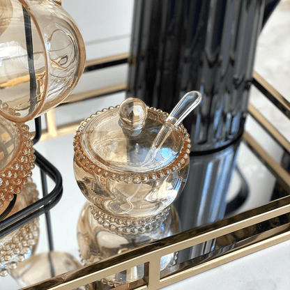 Sugar bowl Crystal Bolinha Pearl Amber with spoon - 10 cm