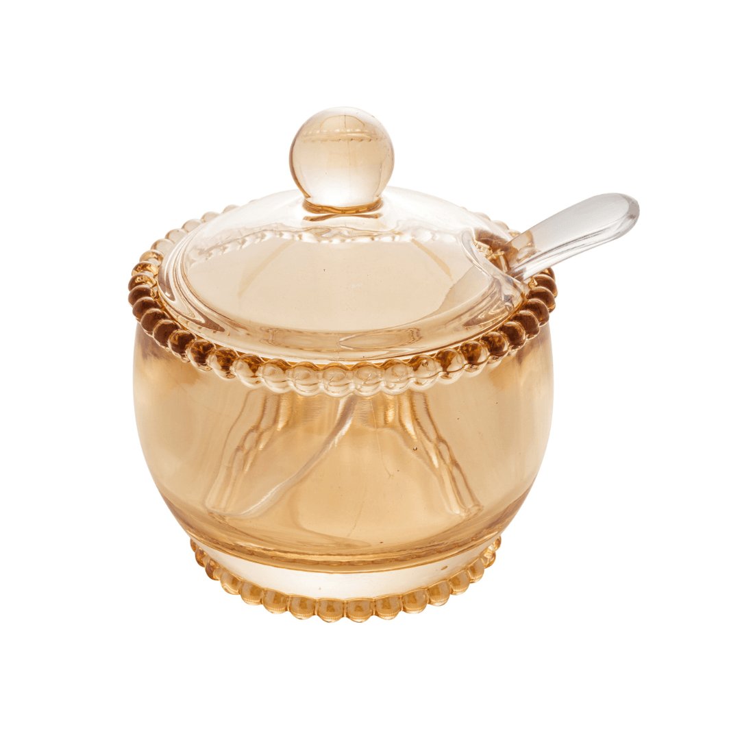 Sugar bowl Crystal Bolinha Pearl Amber with spoon - 10 cm