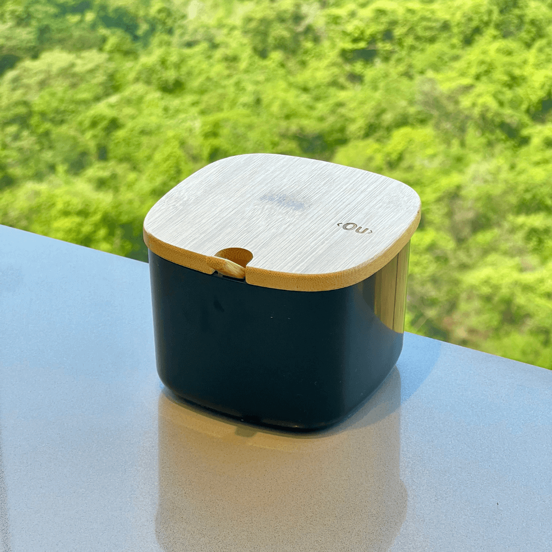 Sugar bowl Lume Black with lid of Bamboo 200ml