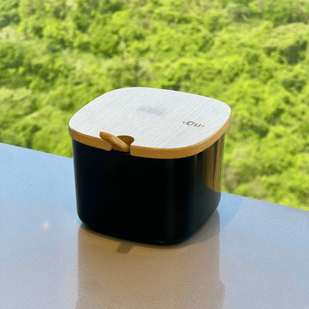 Sugar bowl Lume Black with lid of Bamboo 200ml