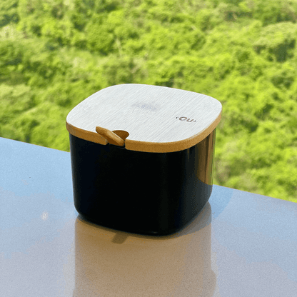 Sugar bowl Lume Black with lid of Bamboo 200ml