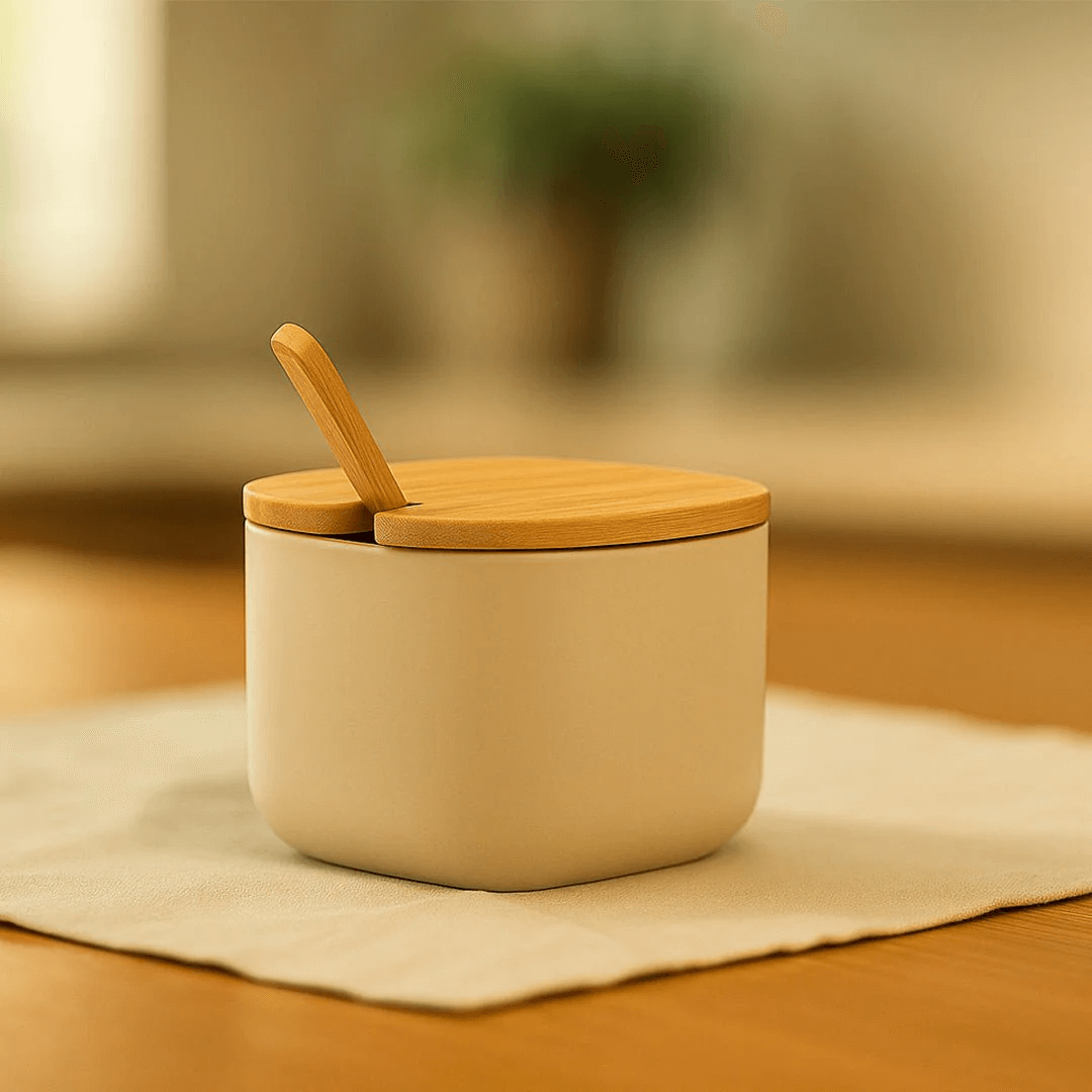 Sugar bowl Lume Beige with lid of Bamboo 200ml