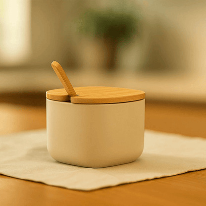 Sugar bowl Lume Beige with lid of Bamboo 200ml