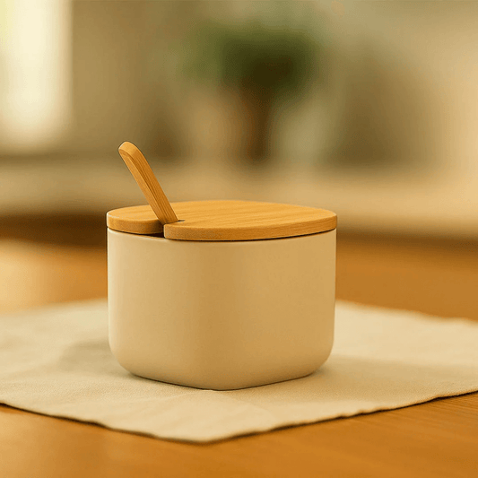 Sugar bowl Lume Beige with lid of Bamboo 200ml
