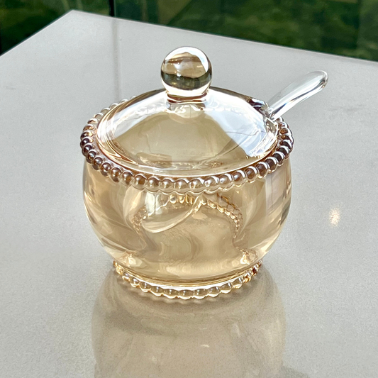 Sugar bowl Crystal Bolinha Pearl Amber with spoon - 10 cm