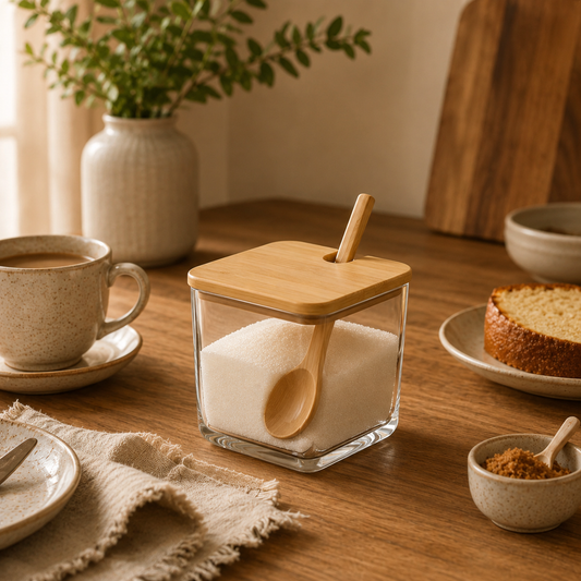 Sugar bowl Container Condiment holder with spoon Bamboo Brisa