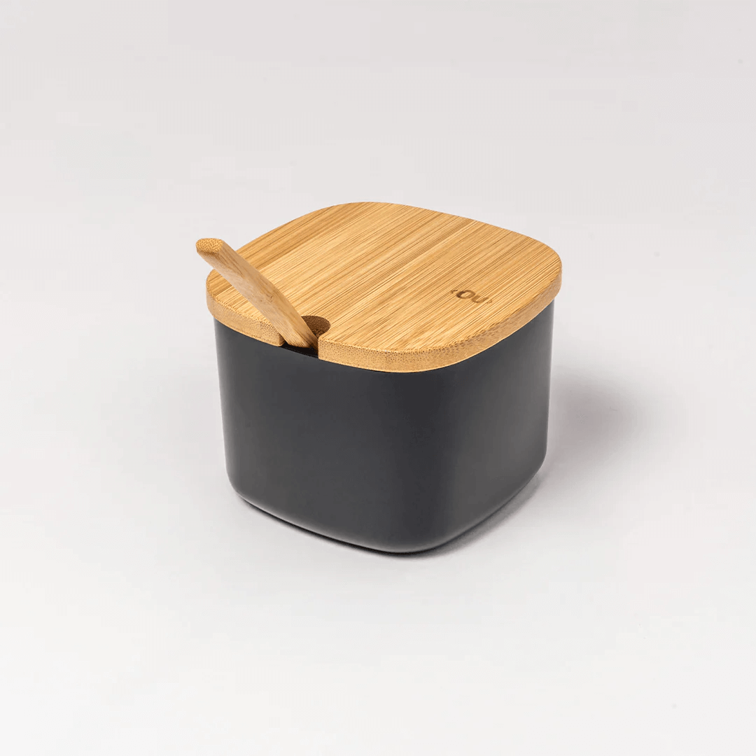 Sugar bowl Lume Black with lid of Bamboo 200ml