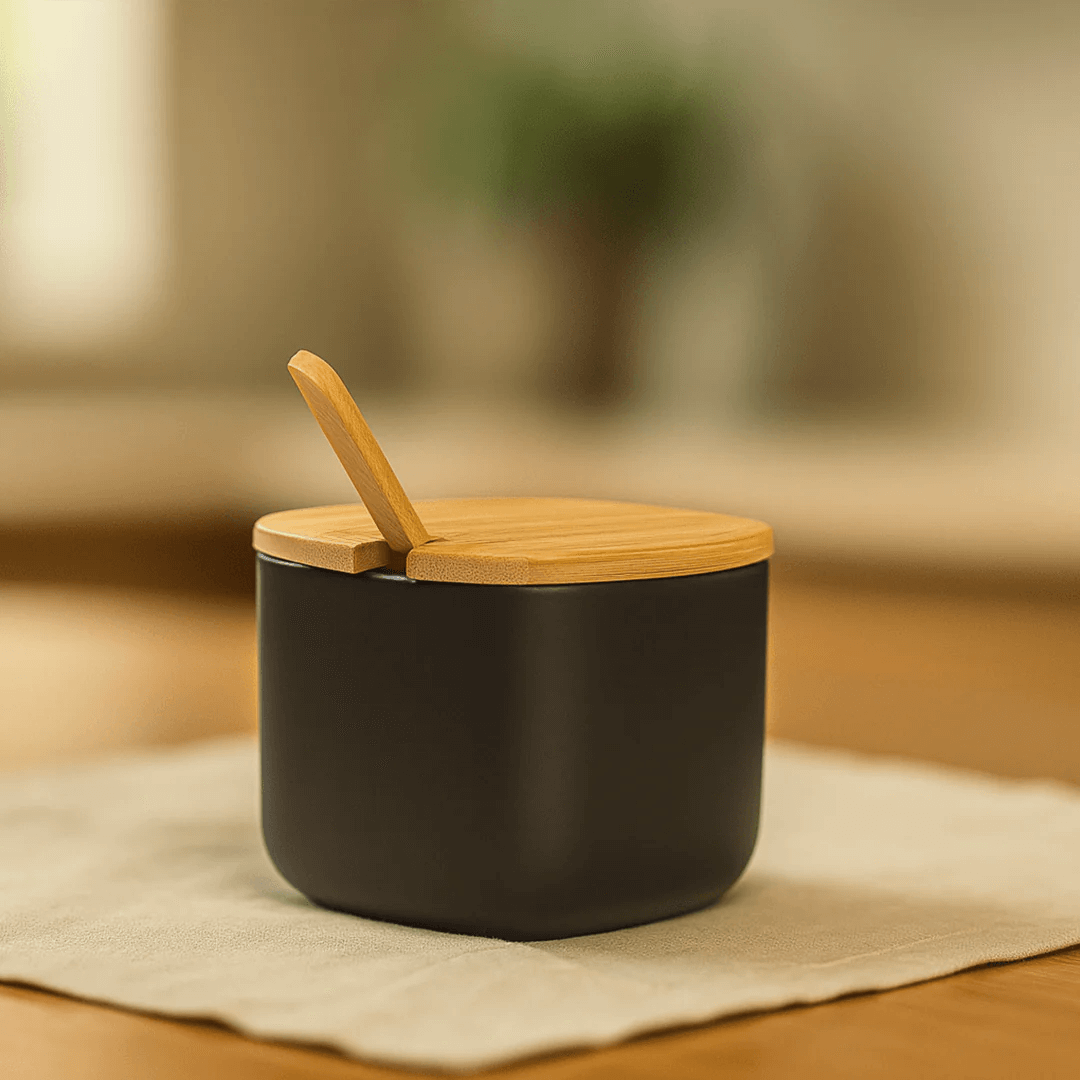 Sugar bowl Lume Black with lid of Bamboo 200ml