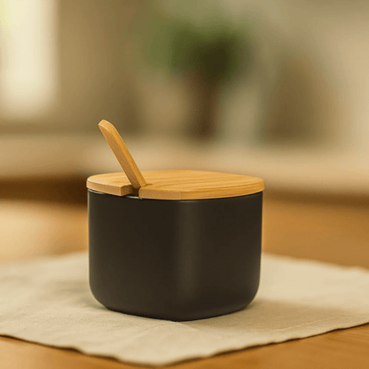 Sugar bowl Lume Black with lid of Bamboo 200ml