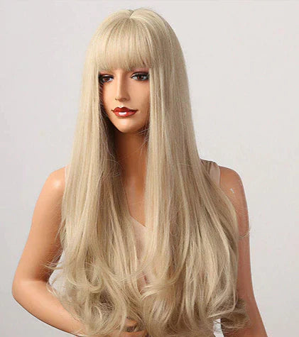 Peruca wig média com franja orgânica fibra premium
