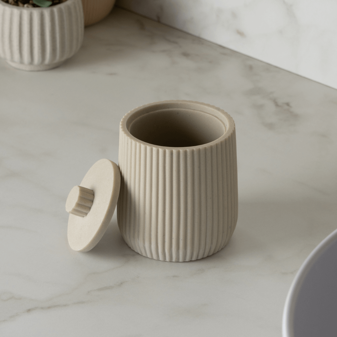 Cotton ball holder or Cotton swab Striato Beige 10,5cm