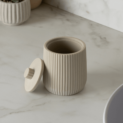 Cotton ball holder or Cotton swab Striato Beige 10,5cm