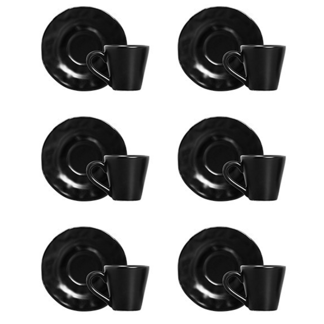 Set of 6 cups of Tea with saucer Matte black Amassada 200ml