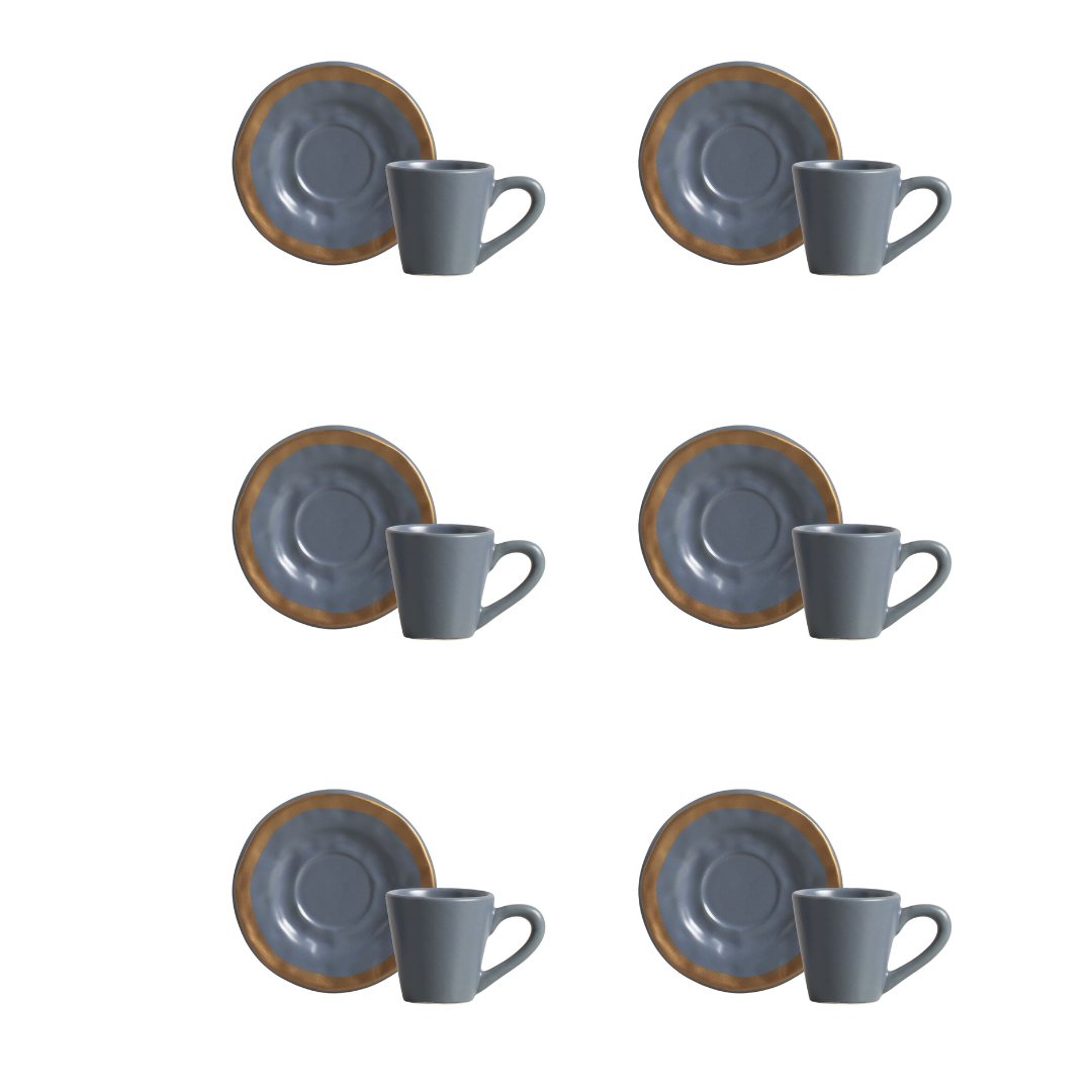 Set of 6 cups of Coffee with saucer Blue Filete Amassada 100ml