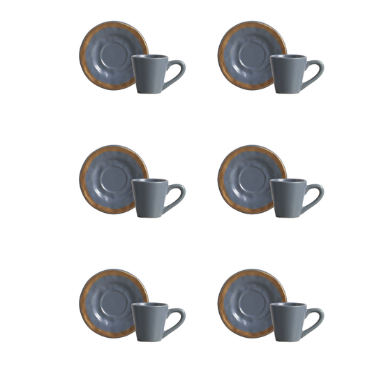 Set of 6 cups of Coffee with saucer Blue Filete Amassada 100ml