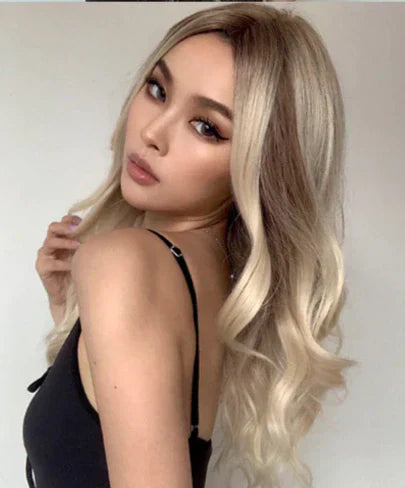 Peruca wig média com franja orgânica fibra premium