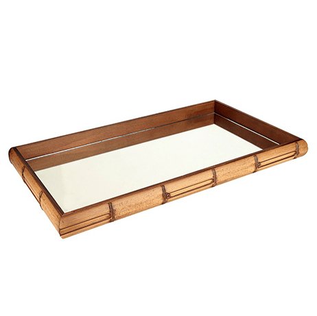 Square tray in wood Mirrored bamboo style Brown 36cm x 4,5cm