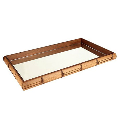 Square tray in wood Mirrored bamboo style Brown 36cm x 4,5cm