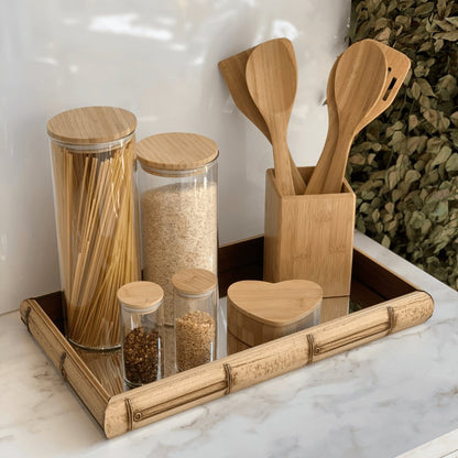 Square tray in wood Mirrored bamboo style Brown 36cm x 4,5cm