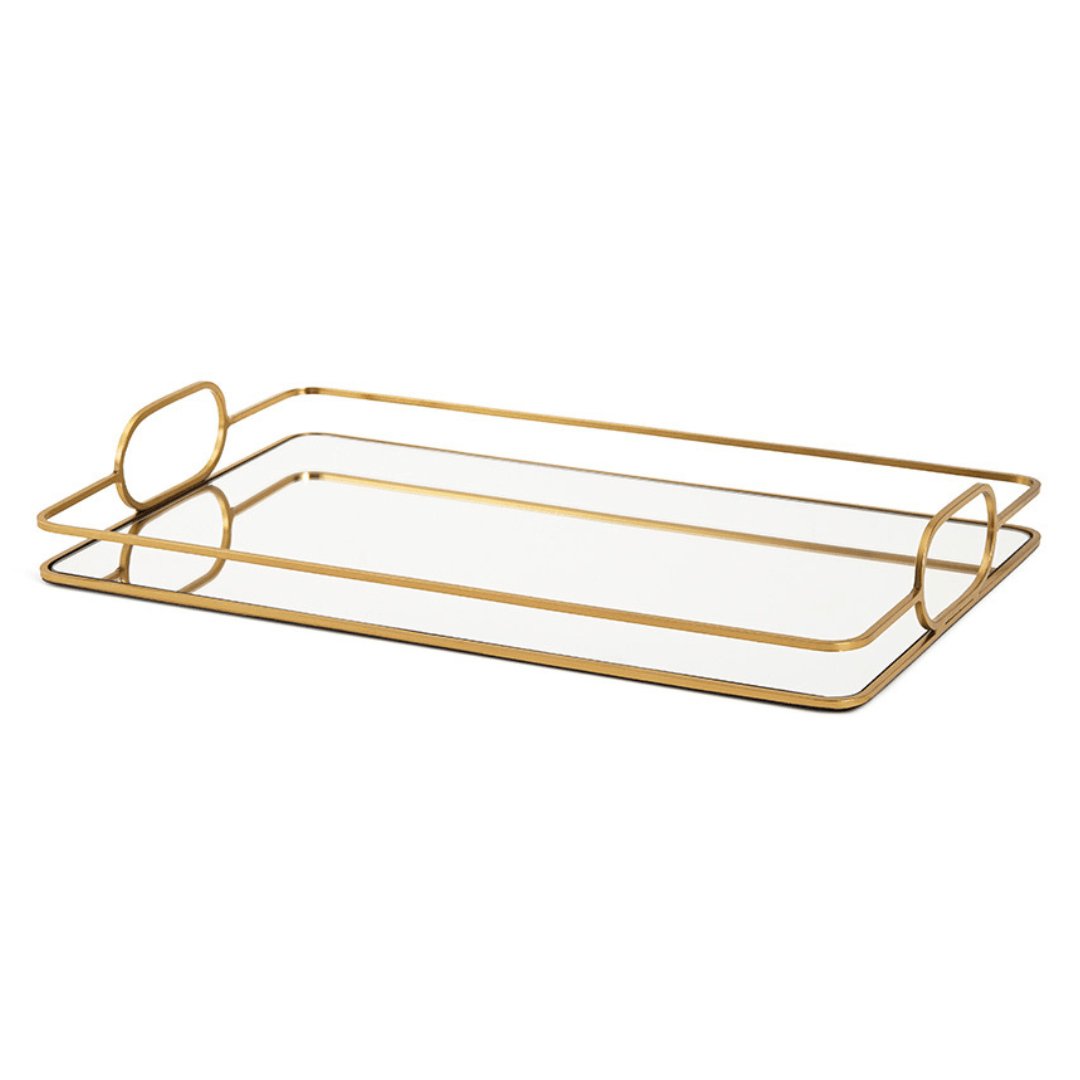 Rectangular tray Large in metal Mirrored Gold 42cm