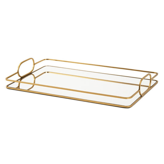 Rectangular tray Large in metal Mirrored Gold 42cm
