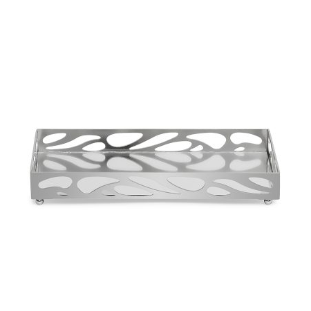 Metal tray Mirrored Leaf Chrome 24cm