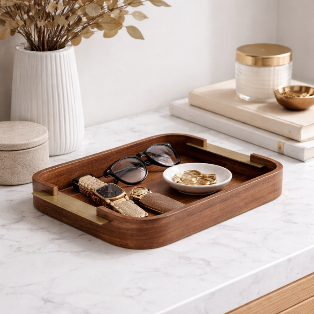 Tray in MDF and metal Brown 38,5cm P