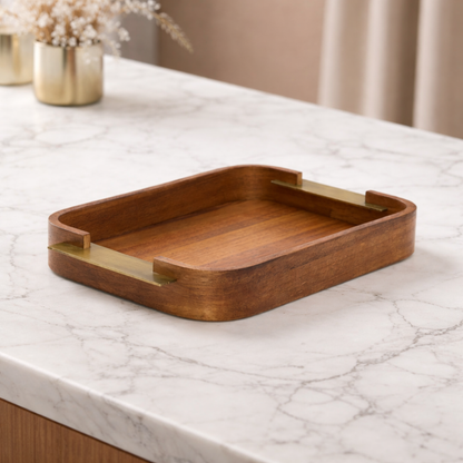 Tray in MDF and metal Brown 38,5cm P