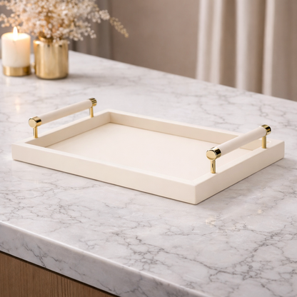 Tray in MDF and PU with handles Beige 41cm P