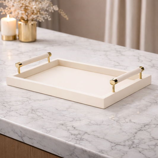 Tray in MDF and PU with handles Beige 41cm P