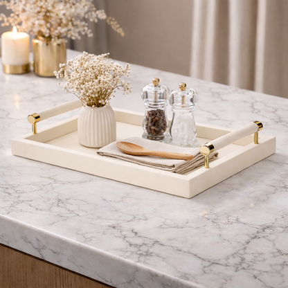 Tray in MDF and PU with handles Beige 41cm P