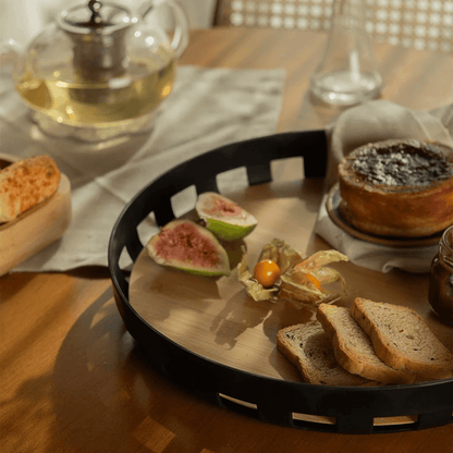 Round tray Lume Plastic and bamboo Black 35cm