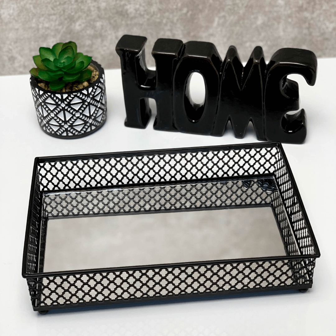 Metal tray Barcelona Mirrored Black 21cm