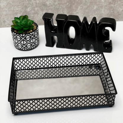 Metal tray Barcelona Mirrored Black 21cm