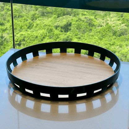 Round tray Lume Plastic and bamboo Black 35cm