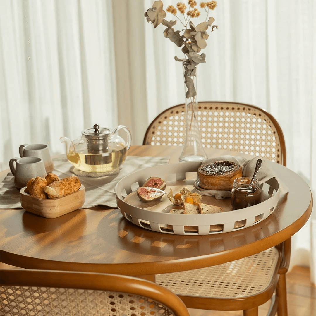 Round tray Lume Plastic and bamboo Beige 35cm