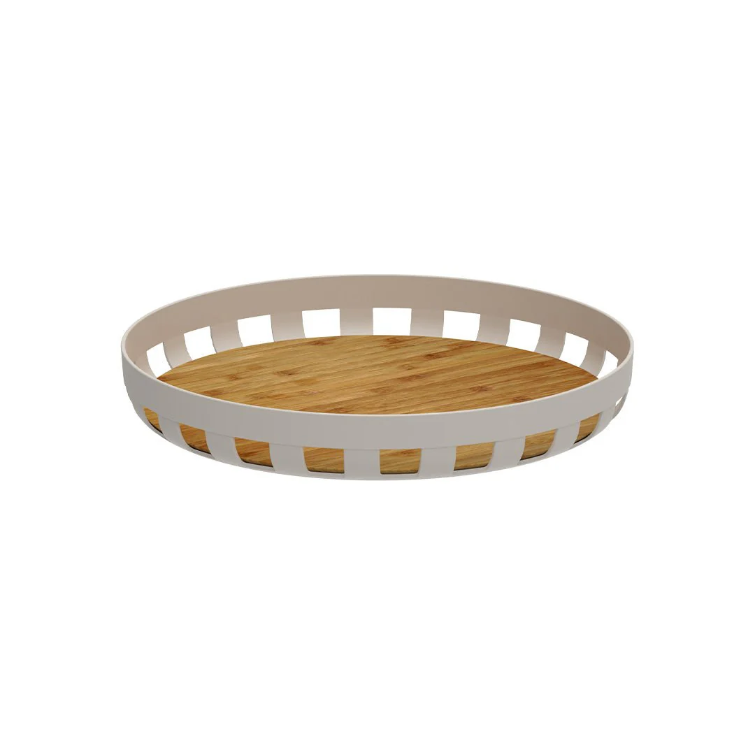Round tray Lume Plastic and bamboo Beige 35cm