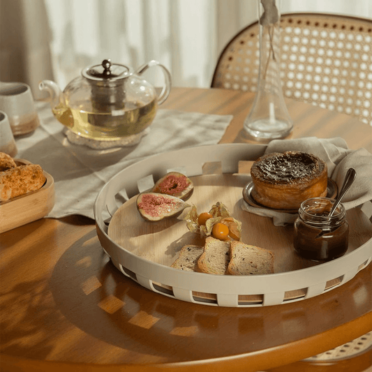 Round tray Lume Plastic and bamboo Beige 35cm