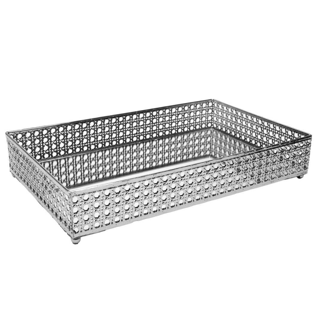 Metal tray Versailles with mirror Silver 38cm
