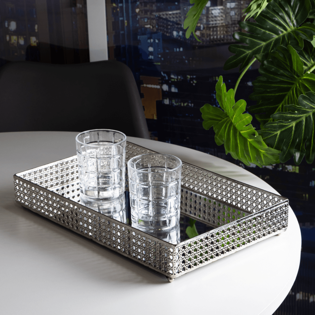 Metal tray Versailles with mirror Silver 38cm