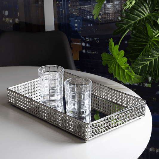 Metal tray Versailles with mirror Silver 38cm