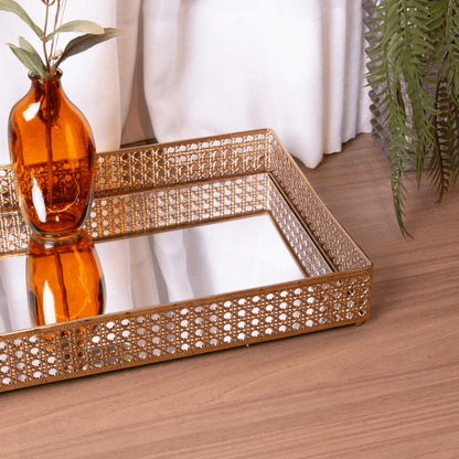 Metal tray Versailles with mirror Gold 38cm